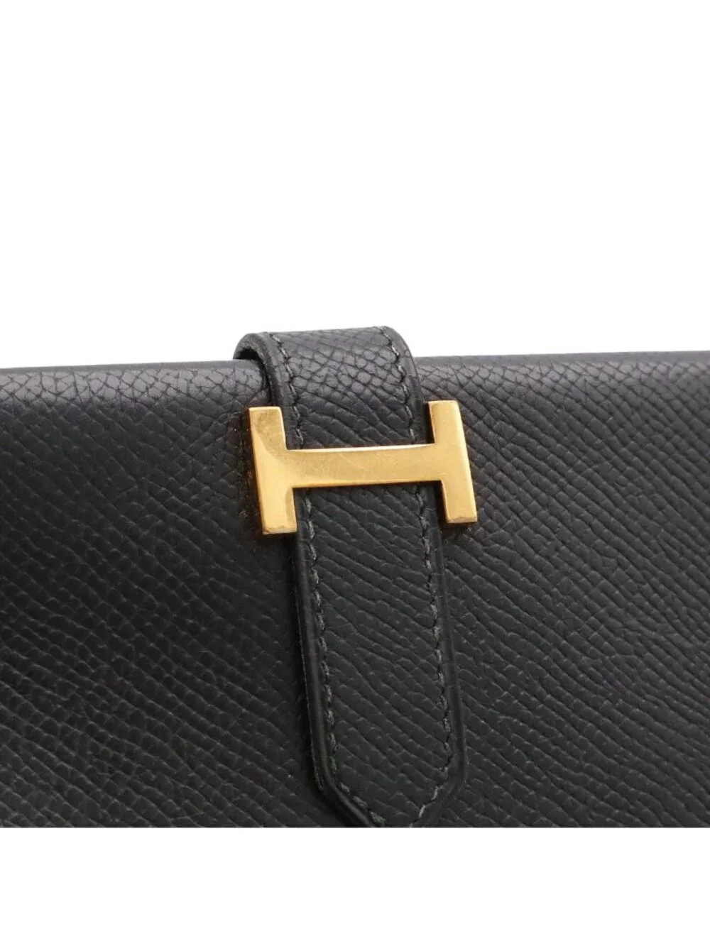 Hermes Bearn Classic Wallet Bifold Courchevel Leather Black Gold